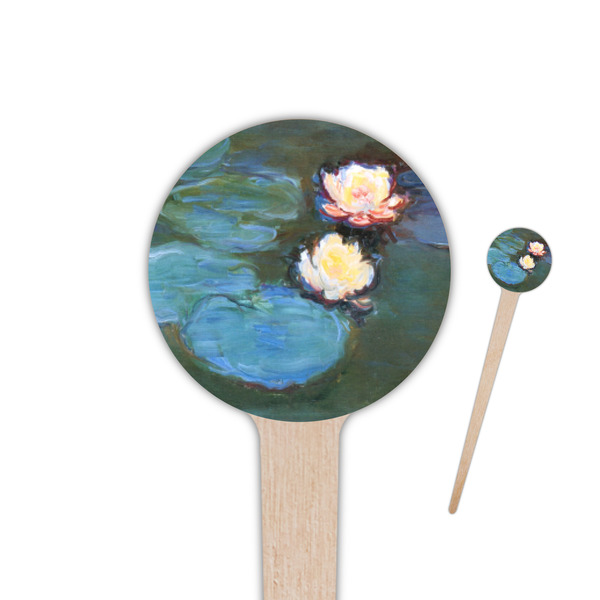 Custom Water Lilies #2 4" Round Wooden Food Picks - Single Sided