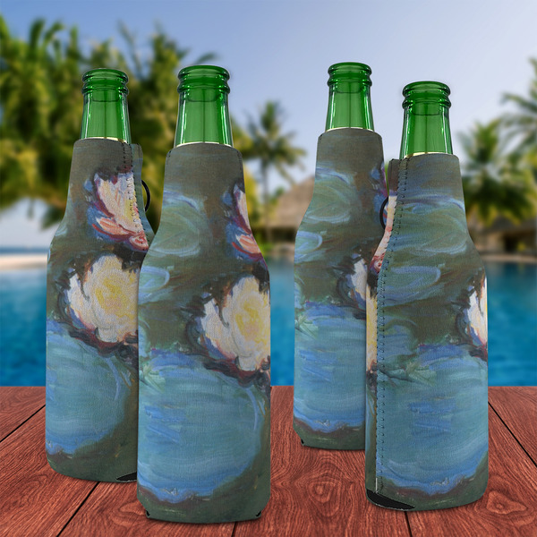 Water Lilies #2 Zipper Bottle Cooler - Set of 4 - LIFESTYLE