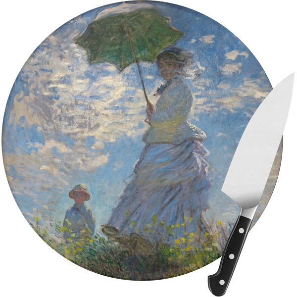 Custom Promenade Woman by Claude Monet Round Glass Cutting Board - Small