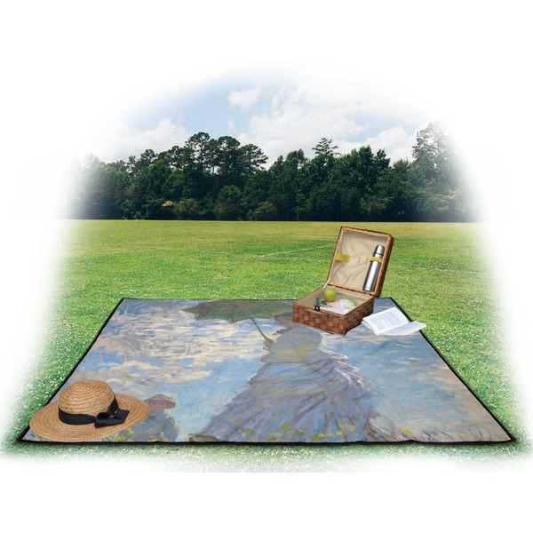 Promenade Woman Picnic Blanket - with Basket Hat and Book - in Use