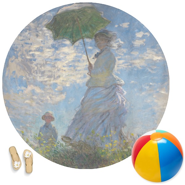 Custom Promenade Woman by Claude Monet Round Beach Towel