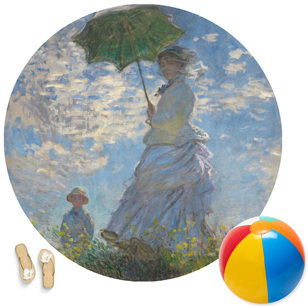 Custom Promenade Woman by Claude Monet Round Beach Towel