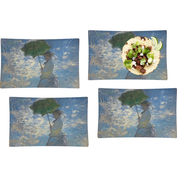 Custom Promenade Woman by Claude Monet Set of 4 Glass Rectangular Lunch / Dinner Plate