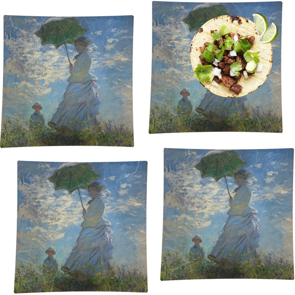 Custom Promenade Woman by Claude Monet Set of 4 Glass Square Lunch / Dinner Plate 9.5"