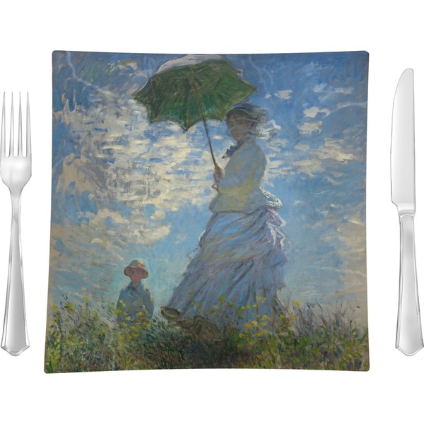 Custom Promenade Woman by Claude Monet 9.5" Glass Square Lunch / Dinner Plate- Single or Set of 4