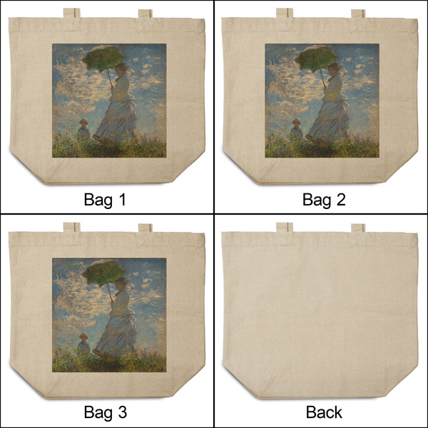 Promenade Woman by Claude Monet 3 Reusable Cotton Grocery Bags - Front & Back View