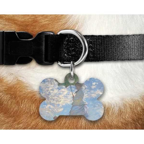 Promenade Woman by Claude Monet Bone Shaped Dog Tag on Collar & Dog