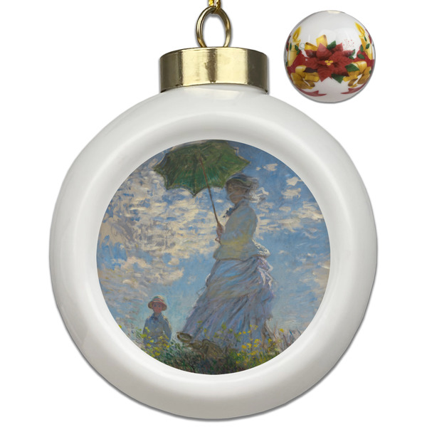 Custom Promenade Woman by Claude Monet Ceramic Ball Ornaments - Poinsettia Garland
