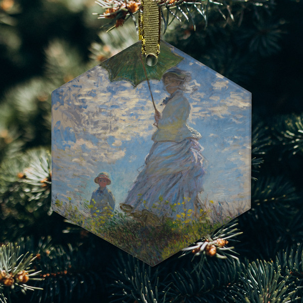 Promenade Woman by Claude Monet Frosted Glass Ornament - Hexagon (Lifestyle)