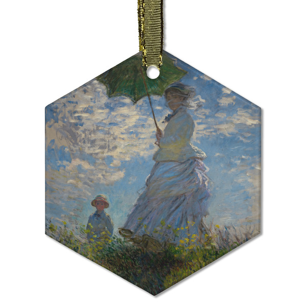 Custom Promenade Woman by Claude Monet Flat Glass Ornament - Hexagon