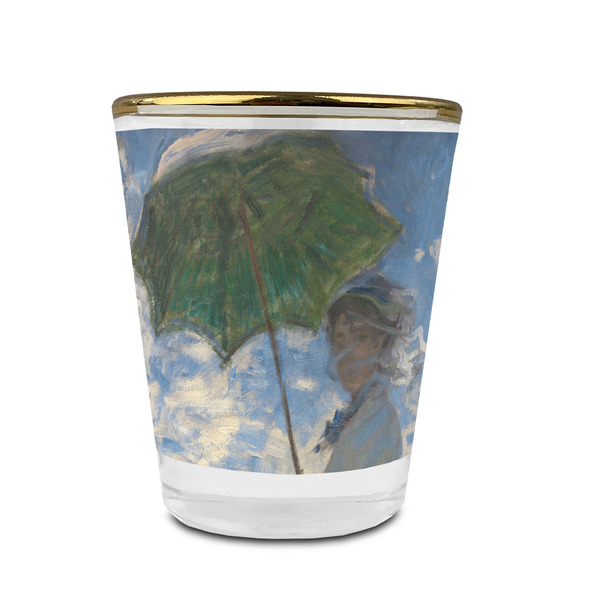 Custom Promenade Woman by Claude Monet Glass Shot Glass - 1.5 oz - with Gold Rim - Single