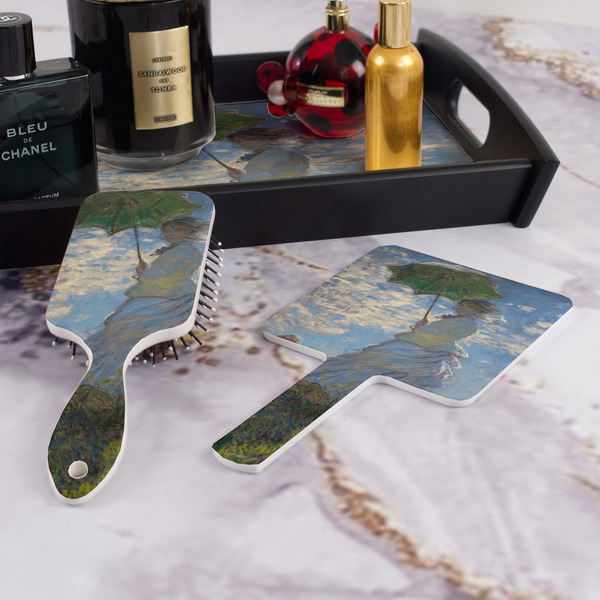 Promenade Woman by Claude Monet Hair Brush and Hand Mirror - Bathroom Scene