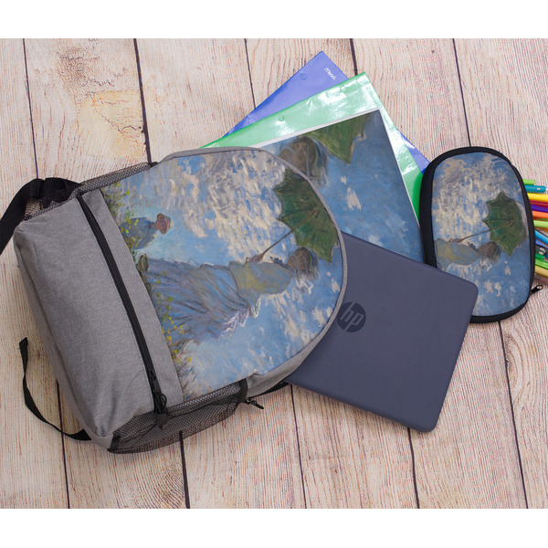 Promenade Woman by Claude Monet Large Backpack - Gray - With Stuff