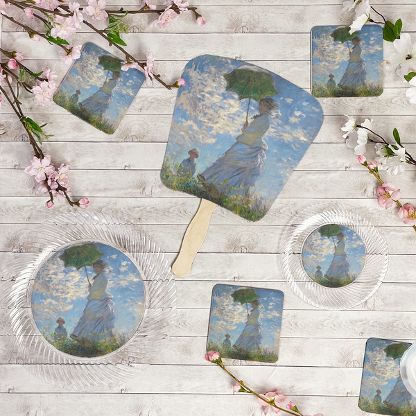 Promenade Woman by Claude Monet Party Supplies Combination Image - All items - Plates, Coasters, Fans