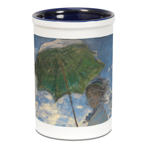 Custom Promenade Woman by Claude Monet Ceramic Pencil Holders - Blue