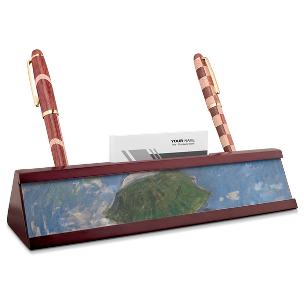 Custom Promenade Woman by Claude Monet Red Mahogany Nameplate with Business Card Holder