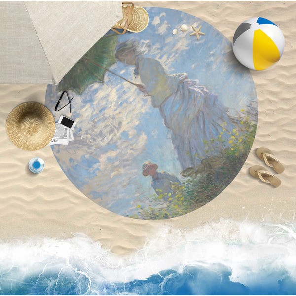 Promenade Woman by Claude Monet Round Beach Towel Lifestyle
