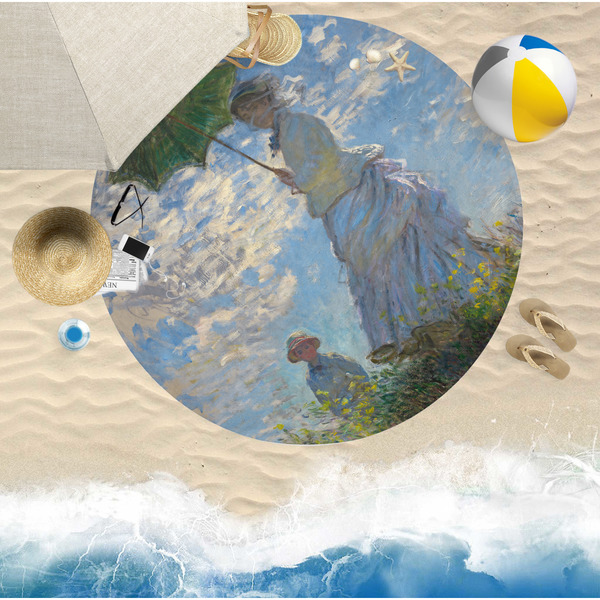 Promenade Woman by Claude Monet Round Beach Towel Lifestyle