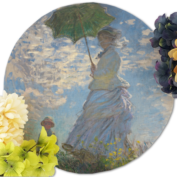 Promenade Woman by Claude Monet Round Linen Placemats - Front (w flowers)