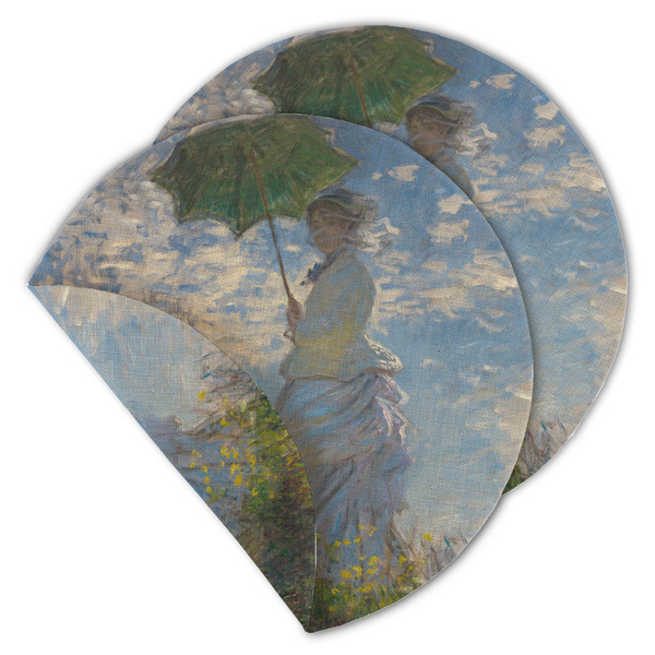 Custom Promenade Woman by Claude Monet Round Linen Placemat - Double Sided - Set of 4