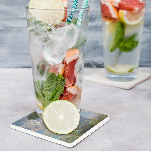 Promenade Woman by Claude Monet Set of 4 Stone Coasters - In Context View