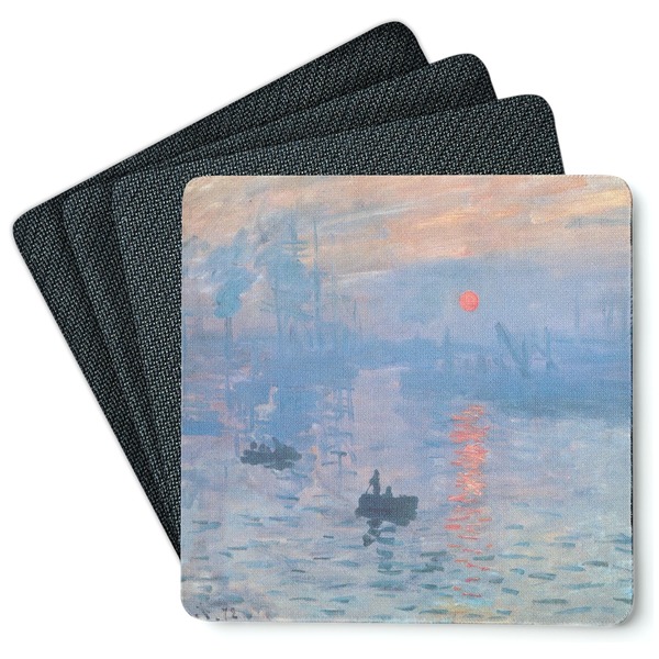 Custom Impression Sunrise by Claude Monet Square Rubber Backed Coasters - Set of 4
