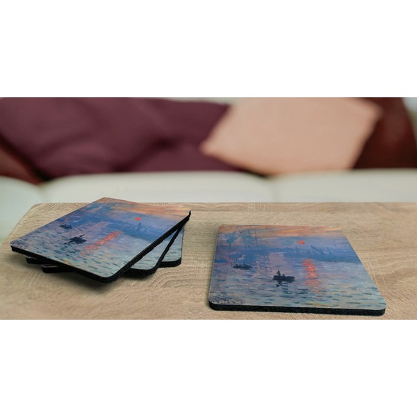 Impression Sunrise by Claude Monet Coaster Rubber Back - On Coffee Table