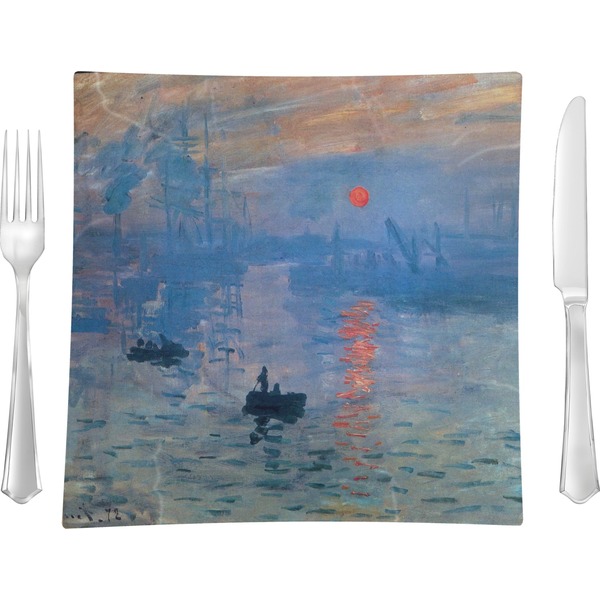 Custom Impression Sunrise by Claude Monet 9.5" Glass Square Lunch / Dinner Plate- Single or Set of 4