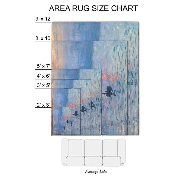 Impression Sunrise by Claude Monet 2'x3' Indoor Area Rugs - Size Chart