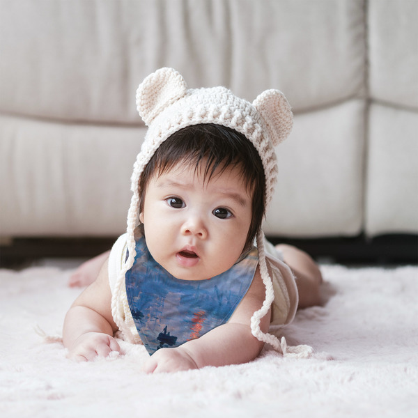 Impression Sunrise by Claude Monet Bandana Bib - (Lifestyle 2 girl)