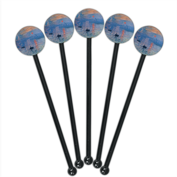 Impression Sunrise by Claude Monet Black Plastic 5.5" Stir Stick - Round - Fan View