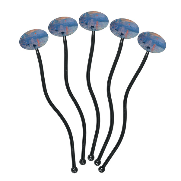 Impression Sunrise by Claude Monet Black Plastic 7" Stir Stick - Oval - Fan