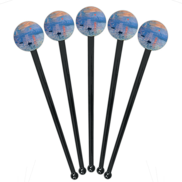 Impression Sunrise by Claude Monet Black Plastic 7" Stir Stick - Round - Fan View