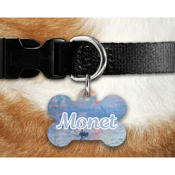 Impression Sunrise by Claude Monet Bone Shaped Dog Tag on Collar & Dog