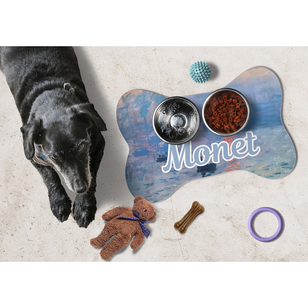 Impression Sunrise by Claude Monet Bone Shaped Mat w/ Food & Water