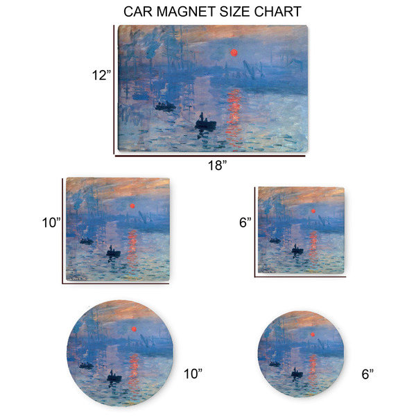 Impression Sunrise by Claude Monet Car Magnets - SIZE CHART