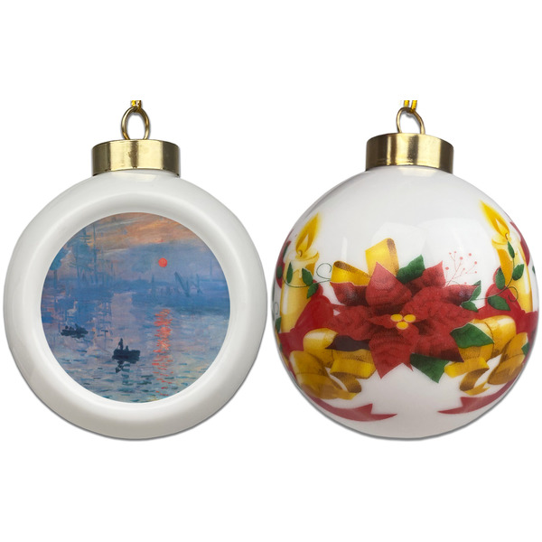 Impression Sunrise by Claude Monet Ceramic Christmas Ornament - Poinsettias (APPROVAL)