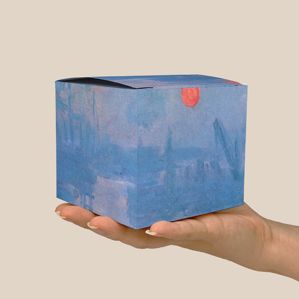 Impression Sunrise by Claude Monet Cube Favor Gift Box - On Hand - Scale View