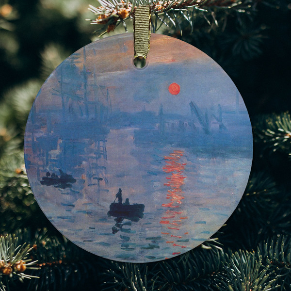 Impression Sunrise by Claude Monet Frosted Glass Ornament - Round (Lifestyle)