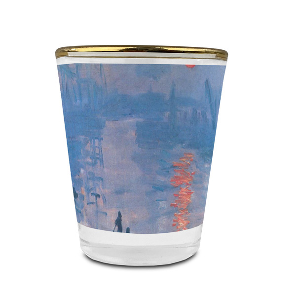 Custom Impression Sunrise by Claude Monet Glass Shot Glass - 1.5 oz - with Gold Rim - Set of 4