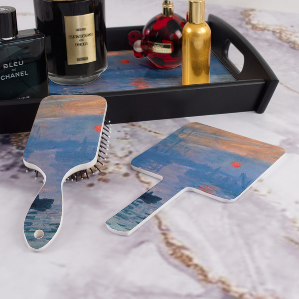 Impression Sunrise by Claude Monet Hair Brush and Hand Mirror - Bathroom Scene