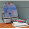 Impression Sunrise by Claude Monet Large Backpack - Gray - On Desk