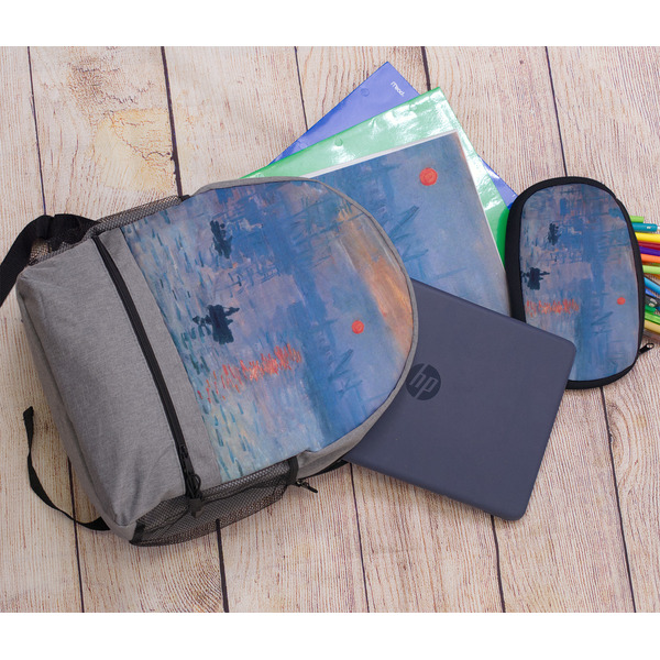 Impression Sunrise by Claude Monet Large Backpack - Gray - With Stuff
