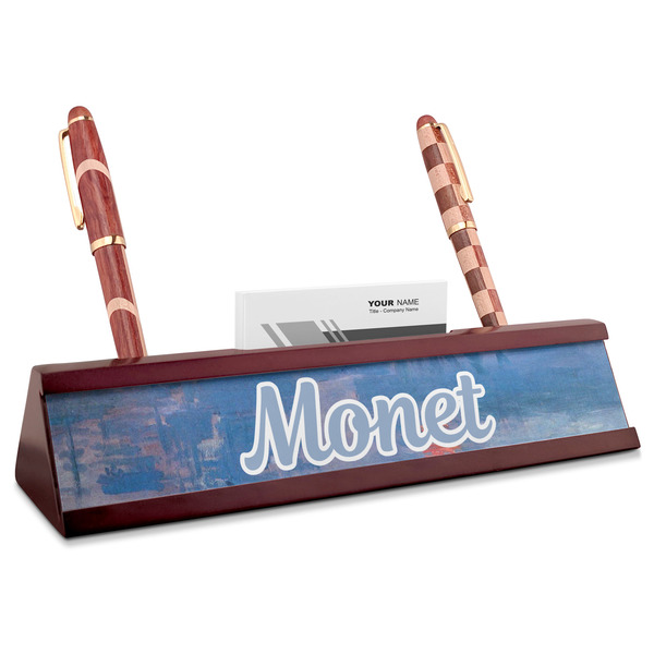 Custom Impression Sunrise by Claude Monet Red Mahogany Nameplate with Business Card Holder
