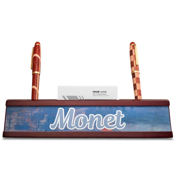 Impression Sunrise by Claude Monet Red Mahogany Nameplates with Business Card Holder - Straight