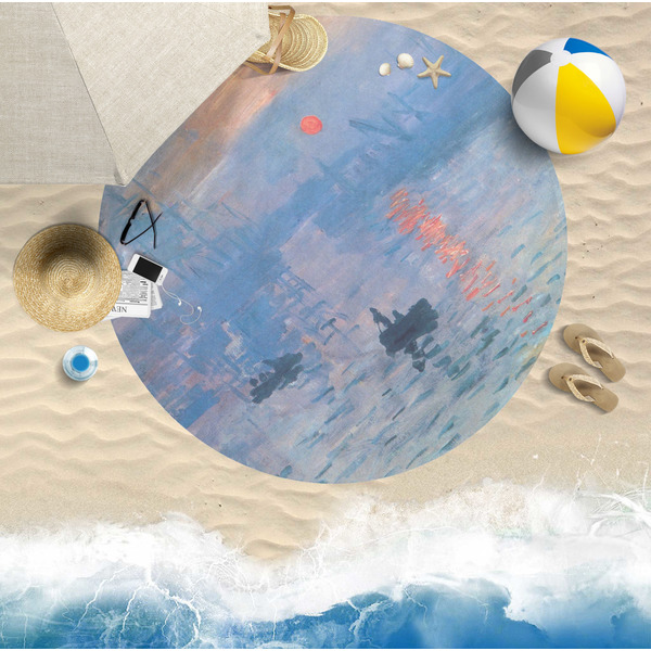 Impression Sunrise by Claude Monet Round Beach Towel Lifestyle