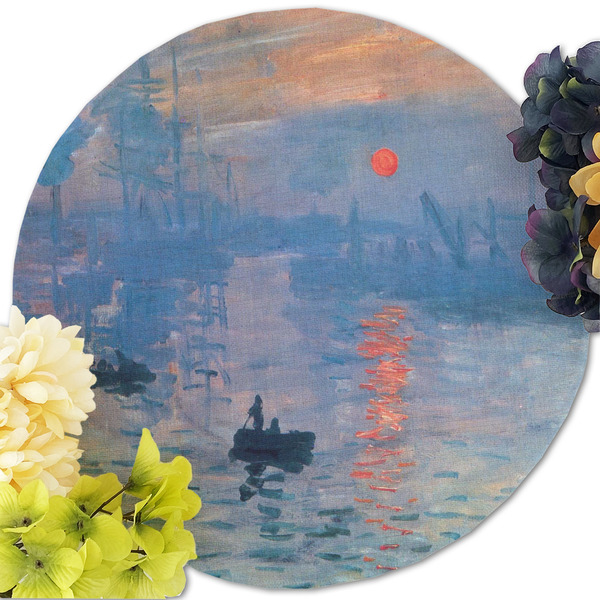 Impression Sunrise by Claude Monet Round Linen Placemats - Front (w flowers)