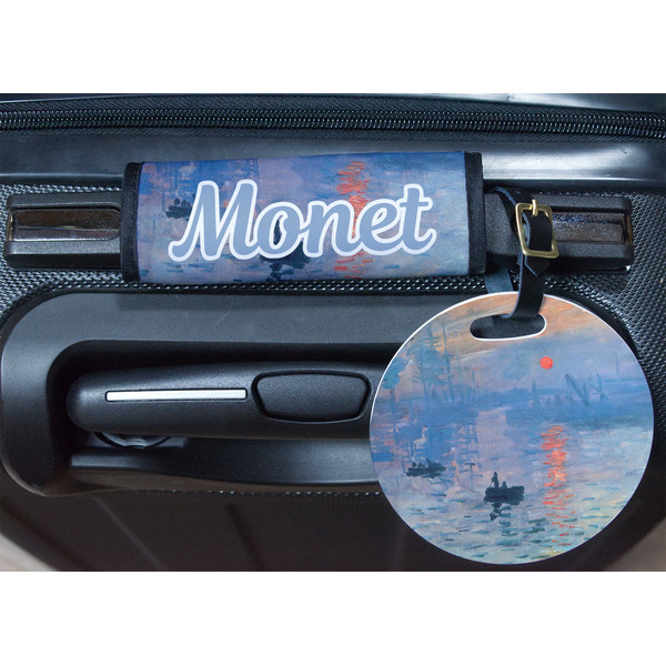 Impression Sunrise by Claude Monet Round Luggage Tag & Handle Wrap - In Context