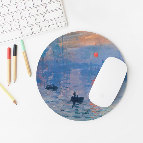 Impression Sunrise by Claude Monet Round Mousepad - LIFESTYLE 2