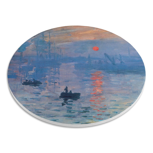 Impression Sunrise by Claude Monet Round Stone Trivet - Angle View